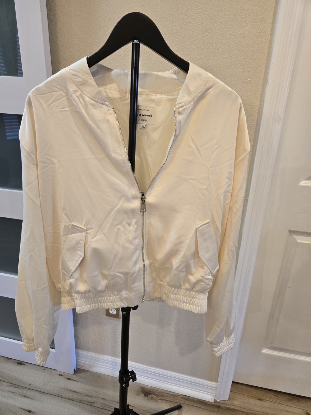 Haute Monde Cream Zip Bomber Jacket